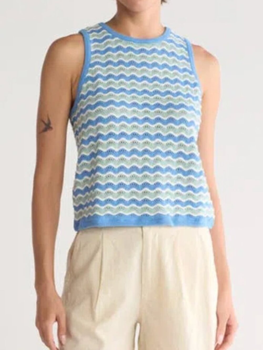 Marine Layer Fay Sleeveless Sweater Top In Cool Wave - Size Medium